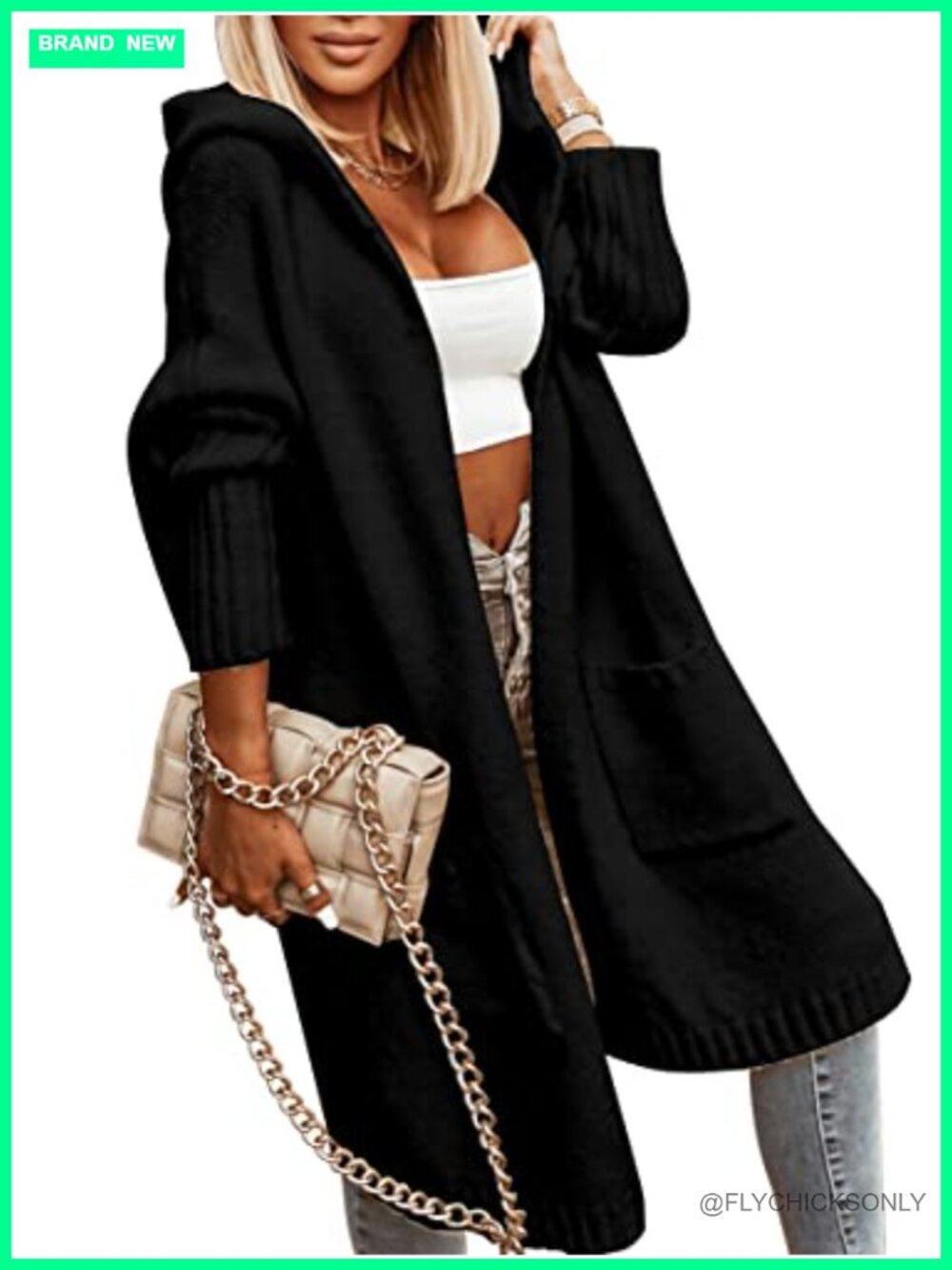 Long Hooded Cable Knit Cardigan Oversized Open Front Sweater Coat